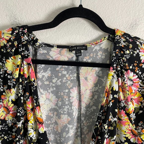 Lane Bryant Womens Plus 22/24 Floral Tie Front Top Long Sleeve Shirt - Picture 2 of 10